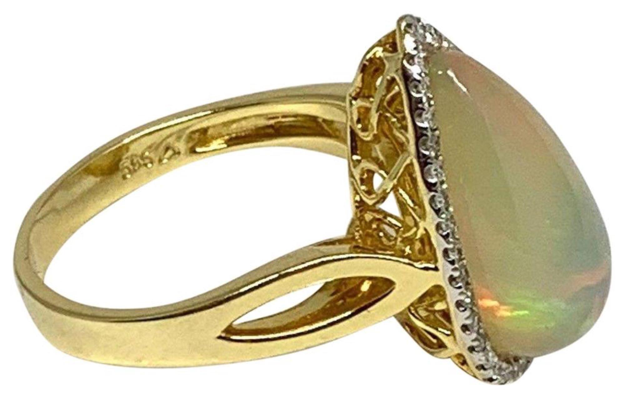 Diamond Opal Ring 5.75 TCW 14k Gold Women Certified 3