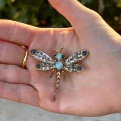 Diamond Opal Sapphire Ruby 14KYG Dragonfy Brooch Pin Late 20th Century