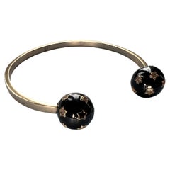 Diamond Open Bangle Bracelet Gold Plated Black Enamel J Dauphin