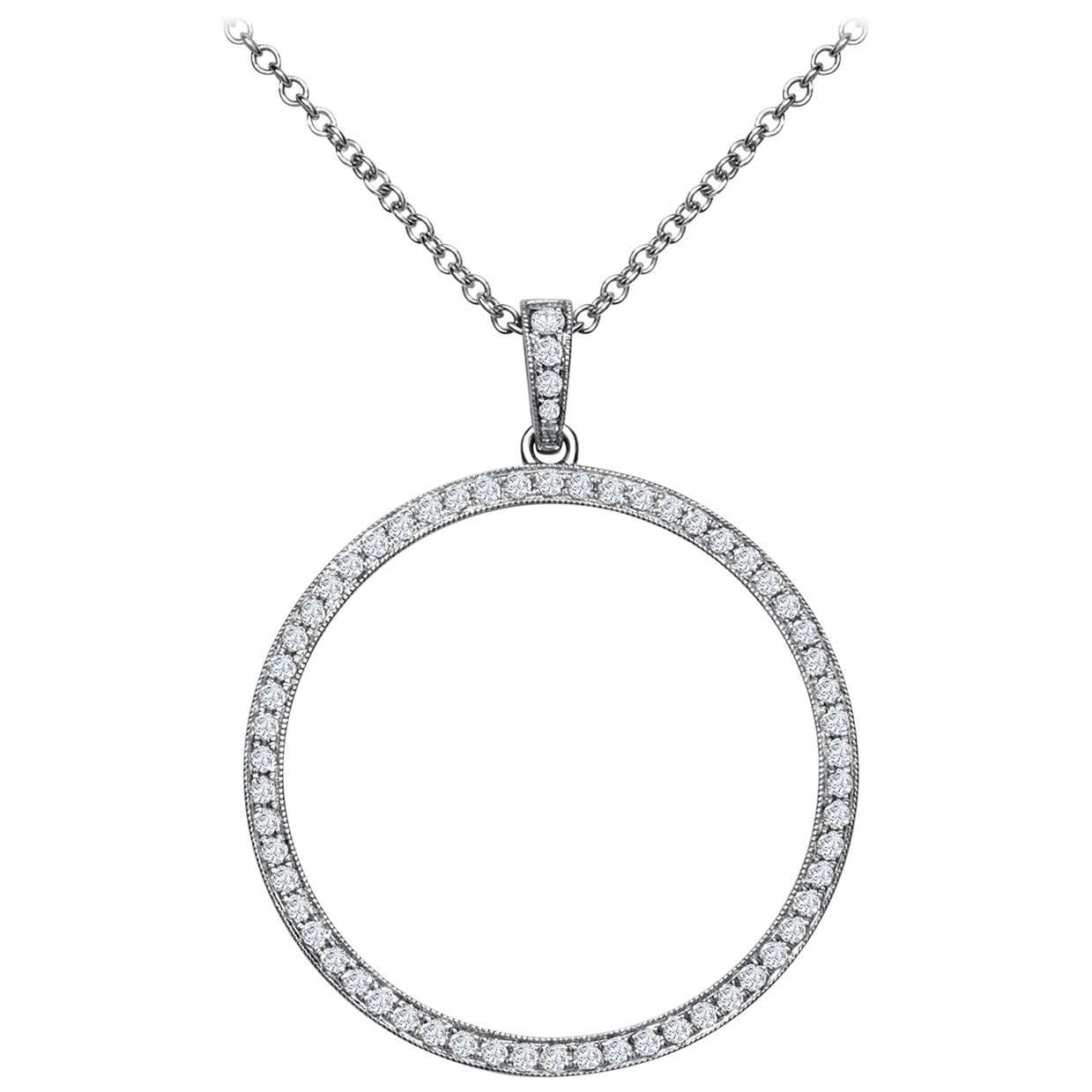 Roman Malakov 0.64 Carat Total Round Diamond Encrusted Circle Pendant Necklace For Sale