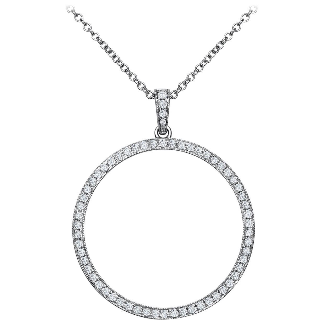 Roman Malakov 0.64 Carat Total Round Cut Diamond Circle Pendant Necklace