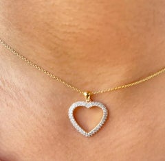 Diamond Open Heart Pendant Necklace in 14k Solid Gold