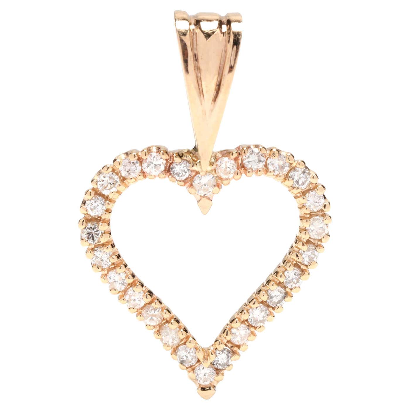 Diamond Open Heart Pendant, 10KT Yellow Gold For Sale at 1stDibs