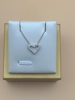 New Solid 18K White Gold 0.16ct Natural Diamond Open Heart Pendant Necklace