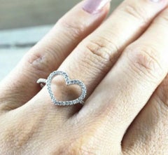 Diamond Open Heart Ring 14k Solid Gold Couple Ring Anniversary Ring Fashion Band