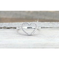 Diamond Open Heart Ring 14k Solid Gold Couple Ring Fashion Band