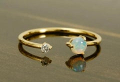 Diamond Open Ring Opal Designer in 14k Solid Gold
