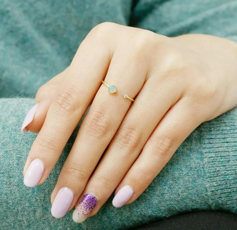 Bague ouverte diamant Opale Designer en or massif 14k Neuf - En vente à Chicago, IL