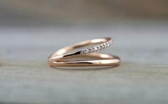 Diamond Open Wedding Band 14k Solid Gold Engagement Ring Wedding Double Band