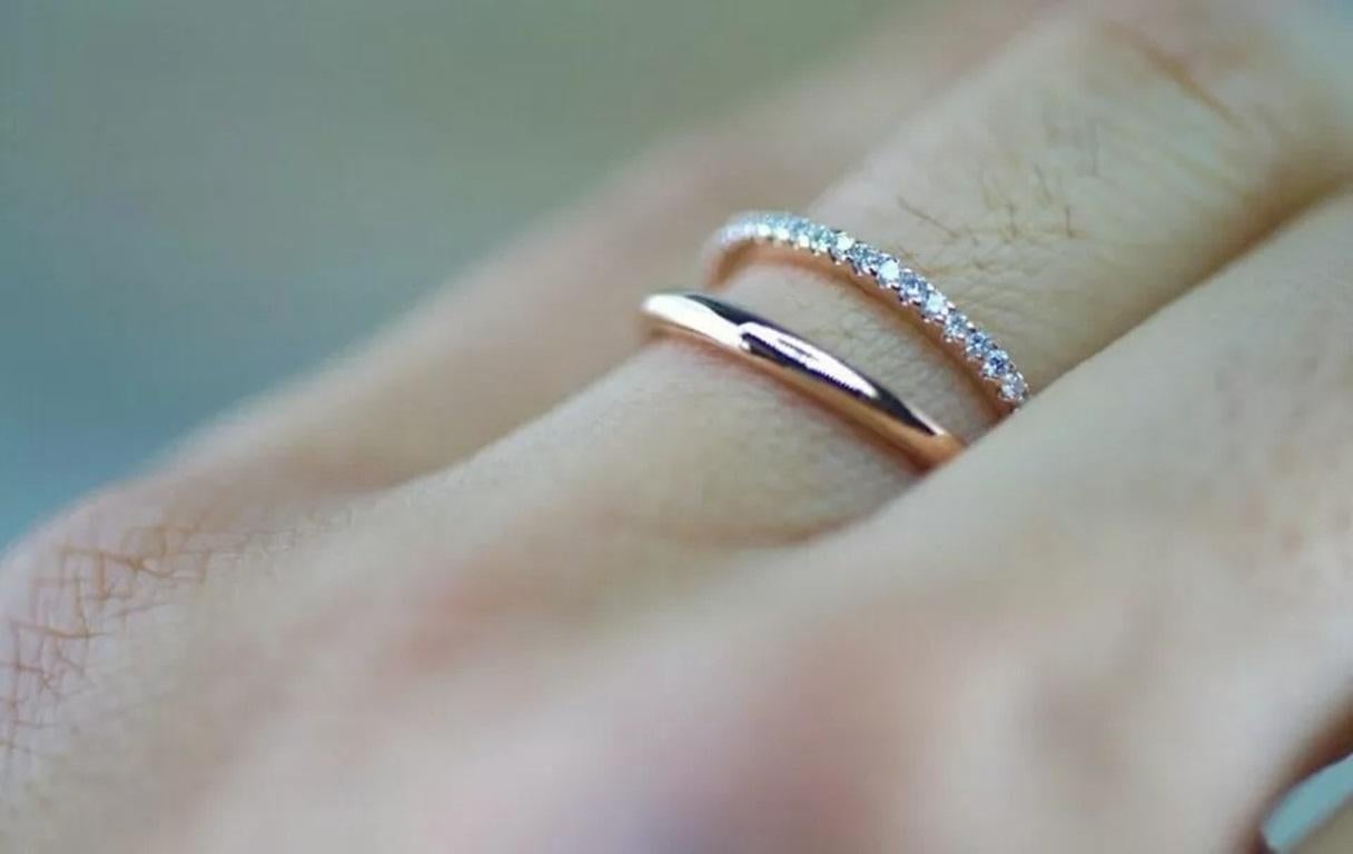 Heart Cut Diamond Open Wedding Band 14k Solid Gold Engagement Ring Wedding Double Band For Sale