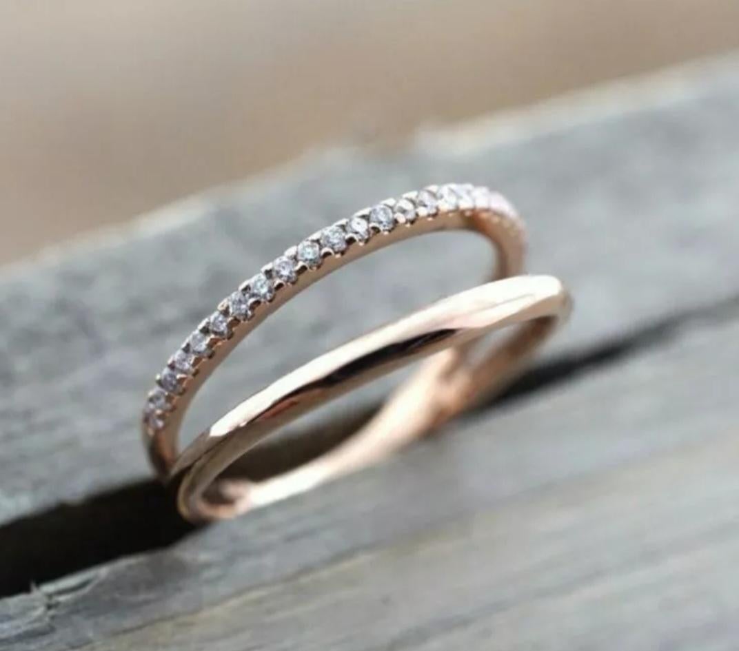 Art Deco Diamond Open Wedding Band 14k Solid Gold Engagement Ring Wedding Double Band. For Sale