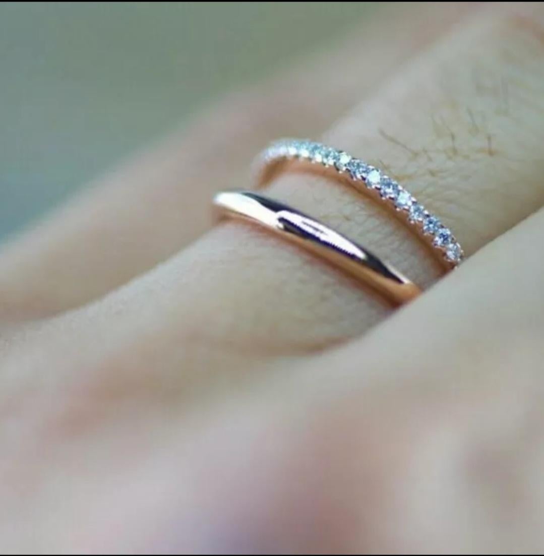 Round Cut Diamond Open Wedding Band 14k Solid Gold Engagement Ring Wedding Double Band. For Sale