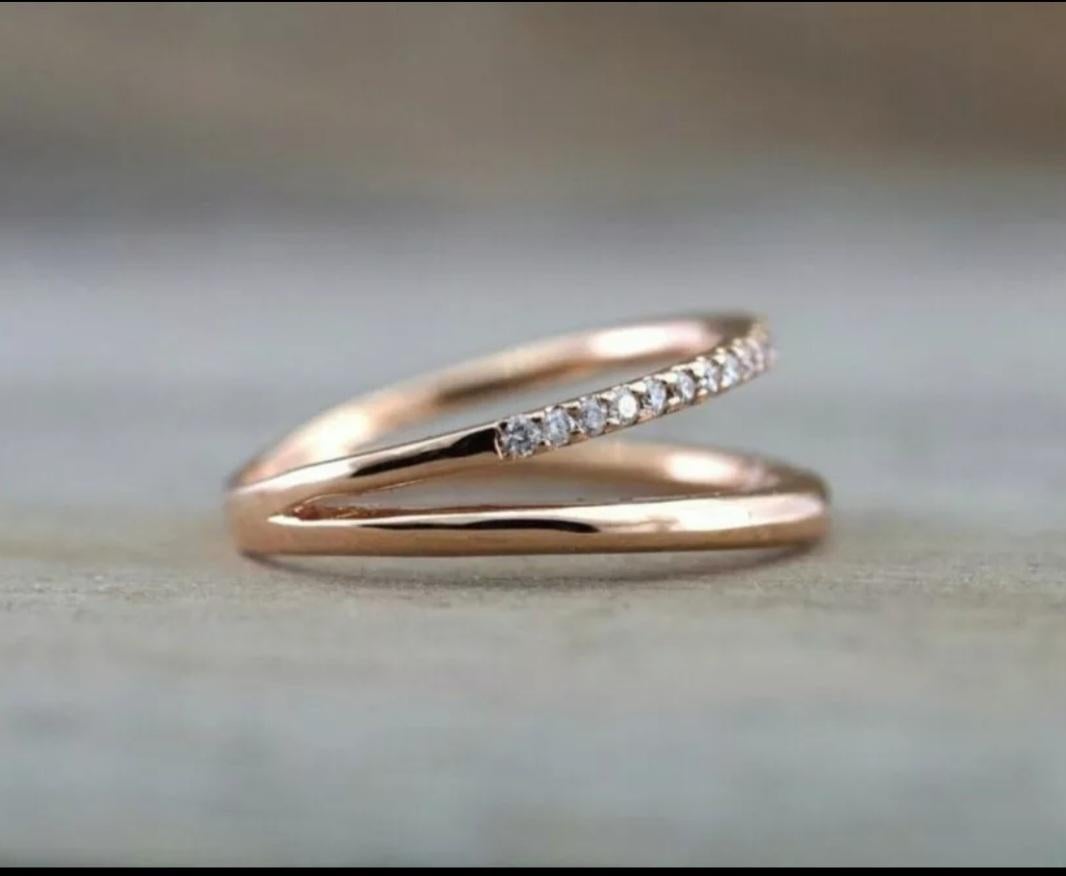 Diamond Open Wedding Band 14k Solid Gold Engagement Ring Wedding Double Band. In New Condition For Sale In Chicago, IL