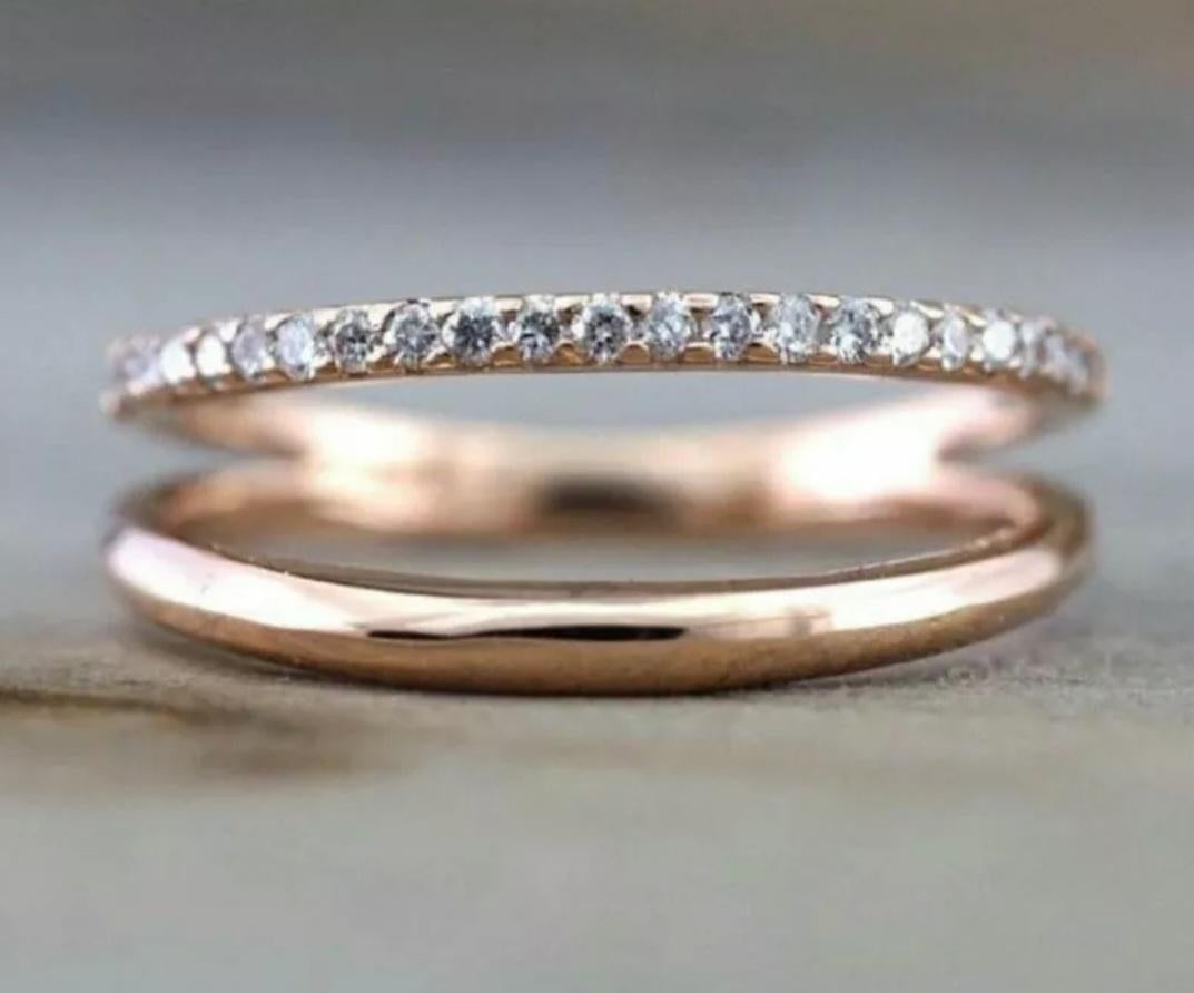 Women's or Men's Diamond Open Wedding Band 14k Solid Gold Engagement Ring Wedding Double Band. For Sale