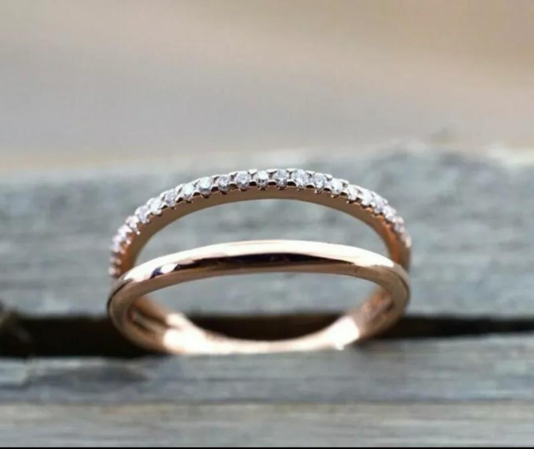 Diamond Open Wedding Band 14k Solid Gold Engagement Ring Wedding Double Band. For Sale 1