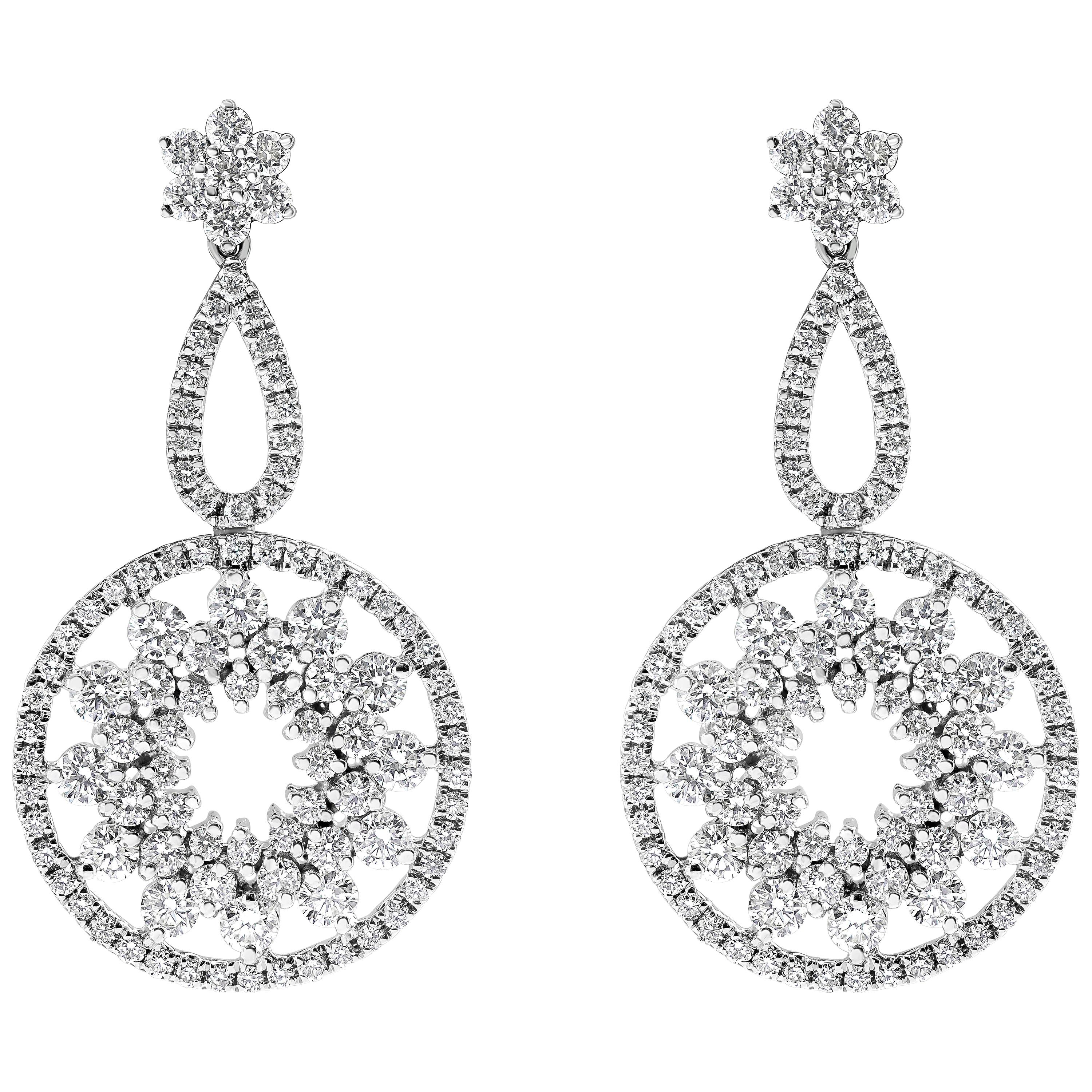 2.42 Carats Total Round Diamond Arabesque Art Design Dangle Earrings