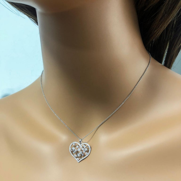 Diamond Open Work Heart Pendant Necklace For Sale at 1stDibs