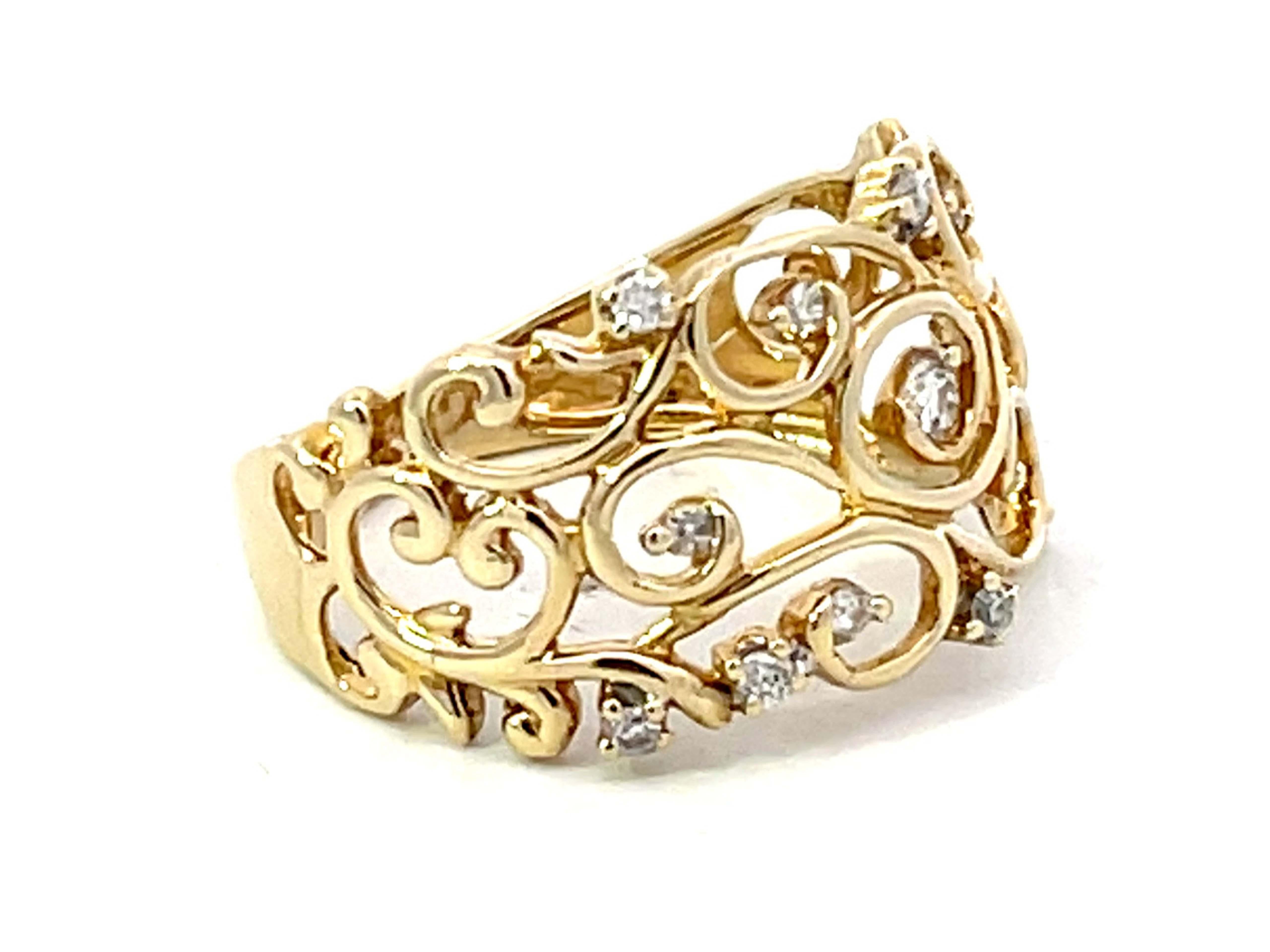 Breiter Diamantring aus 10K Gelbgold mit durchbrochenem Diamanten (Moderne)