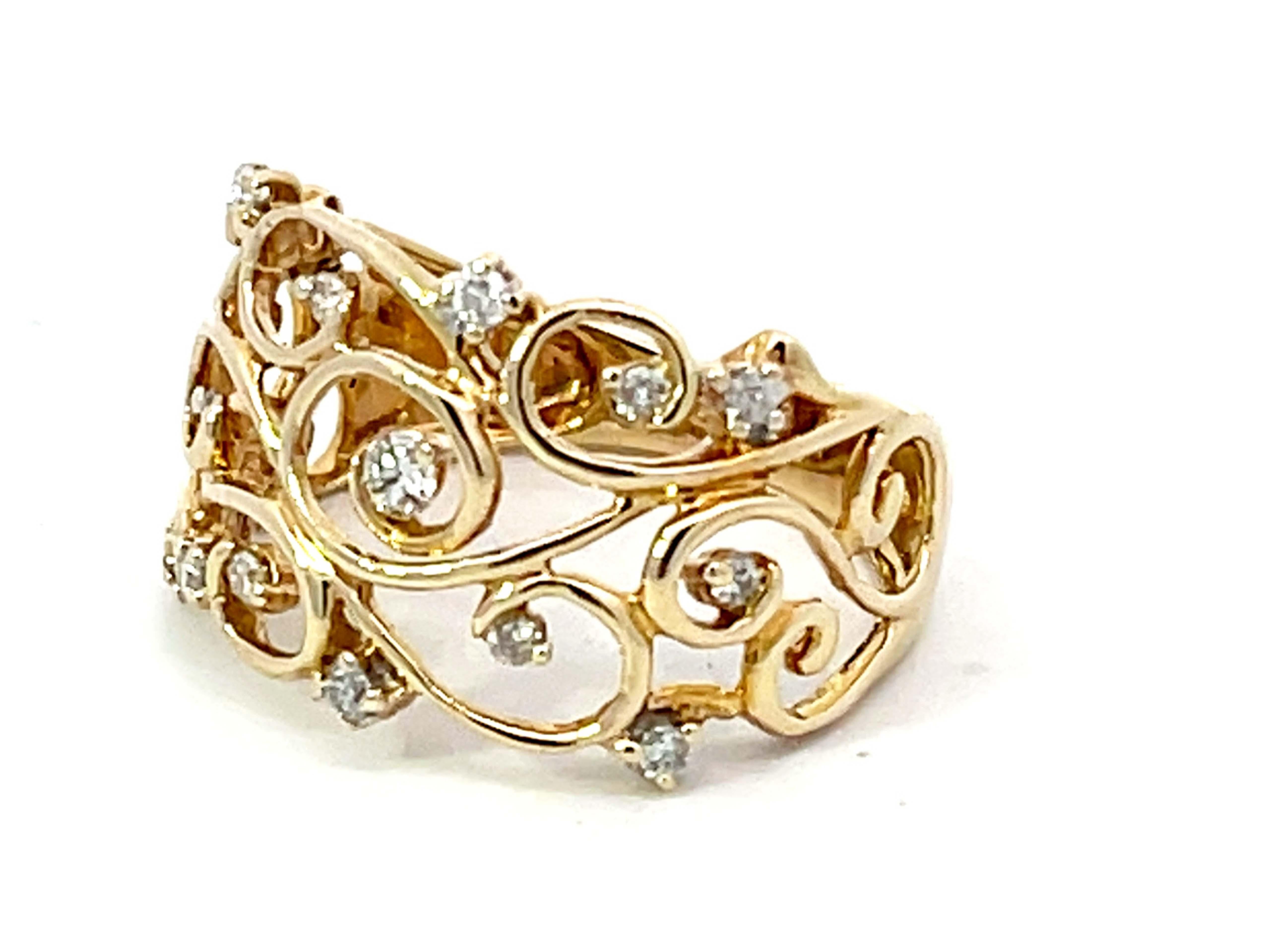 Breiter Diamantring aus 10K Gelbgold mit durchbrochenem Diamanten (Brillantschliff)