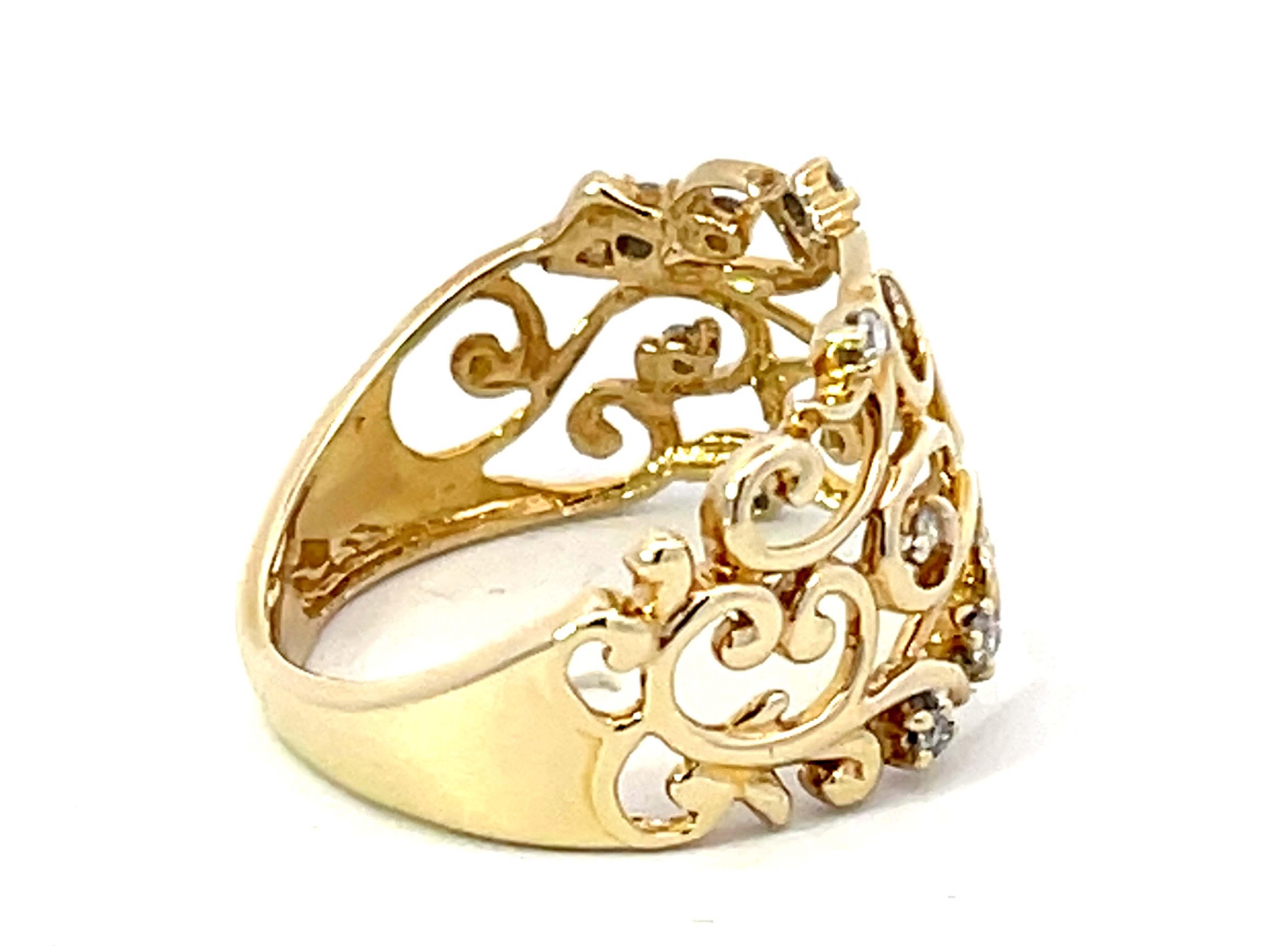 Breiter Diamantring aus 10K Gelbgold mit durchbrochenem Diamanten im Zustand „Hervorragend“ in Honolulu, HI