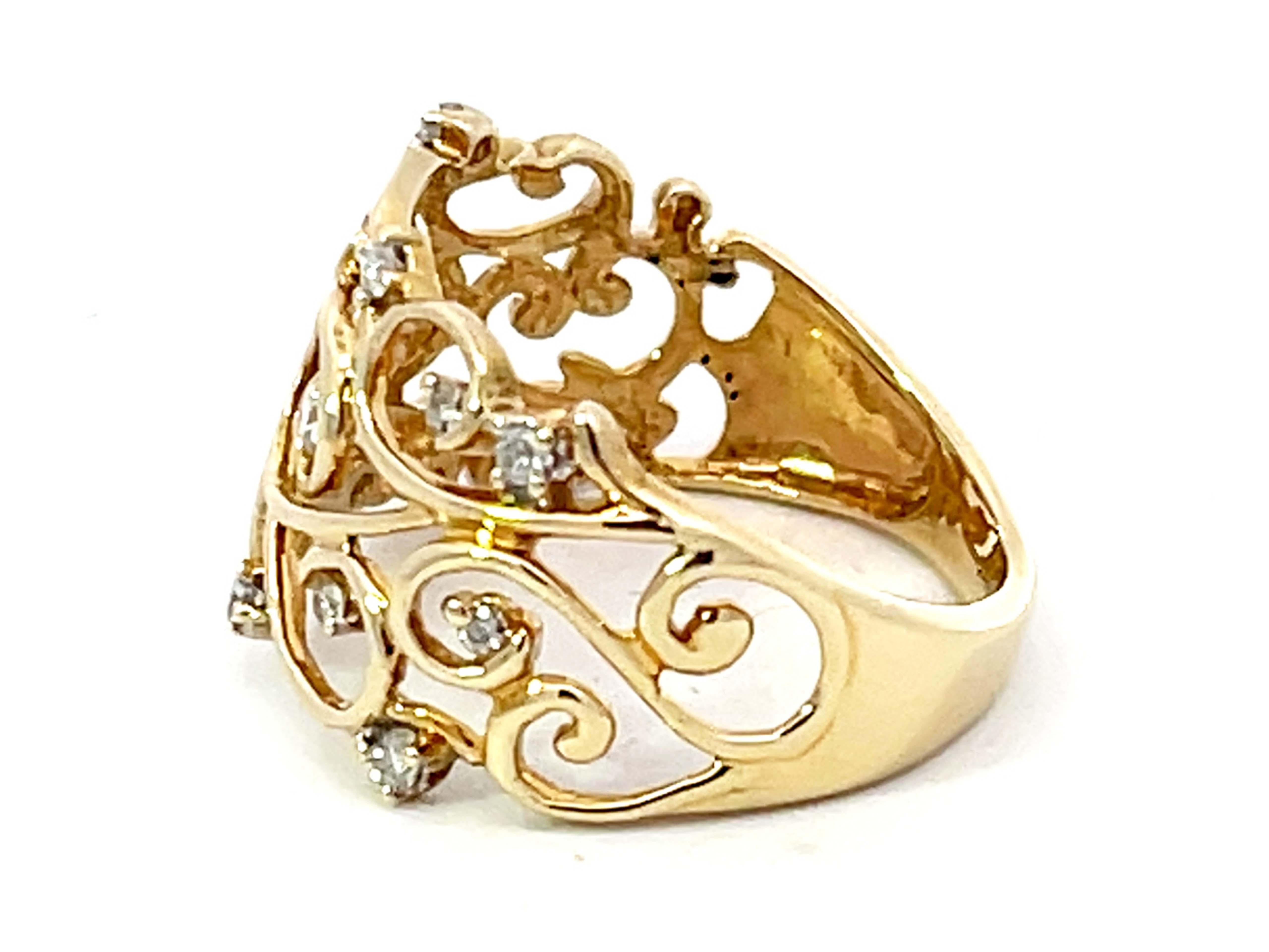 Breiter Diamantring aus 10K Gelbgold mit durchbrochenem Diamanten für Damen oder Herren
