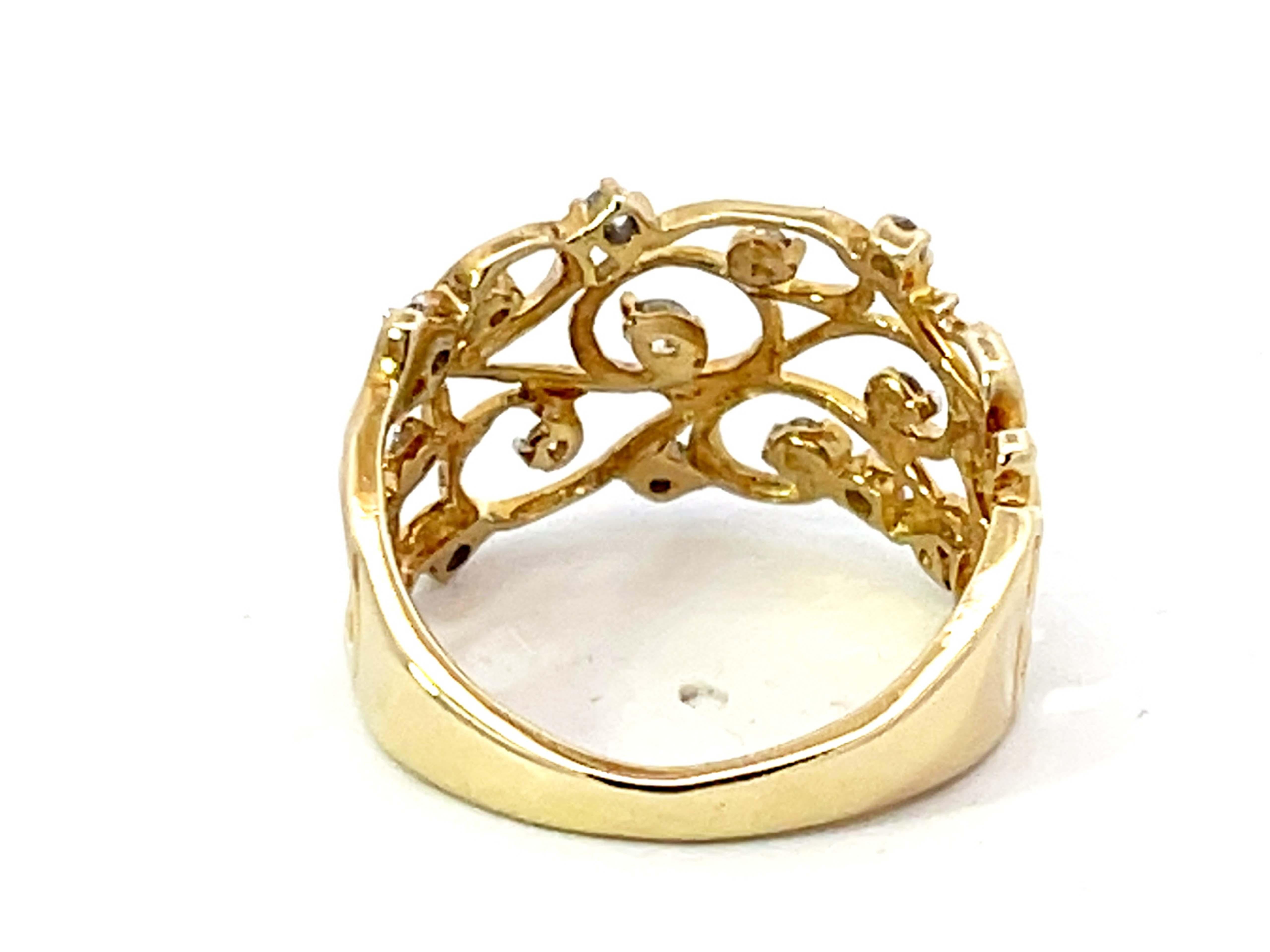 Breiter Diamantring aus 10K Gelbgold mit durchbrochenem Diamanten 1