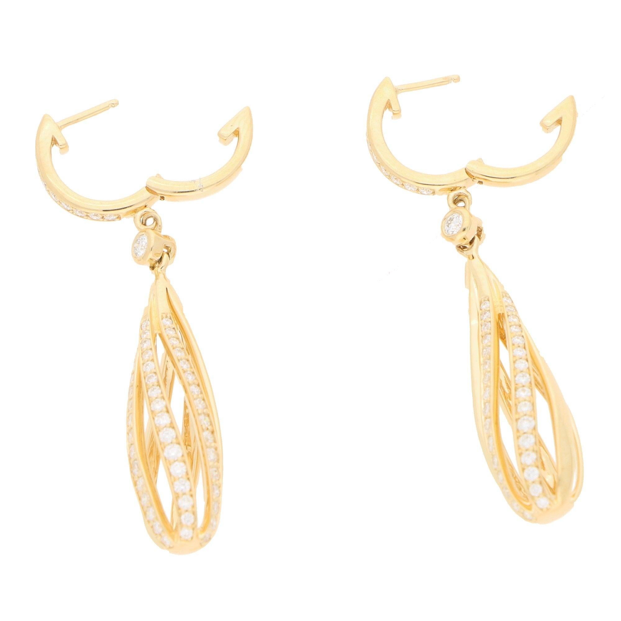 Diamond Openwork Spiral Drop Earrings in Yellow Gold 0.60ct In New Condition In London, GB