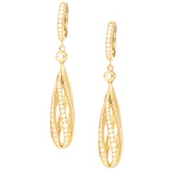 Diamond Openwork Spiral Drop Earrings in Yellow Gold 0.60ct