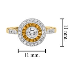 Diamond & Orange Sapphire Deco Style Target 14K Gold Statement Ring