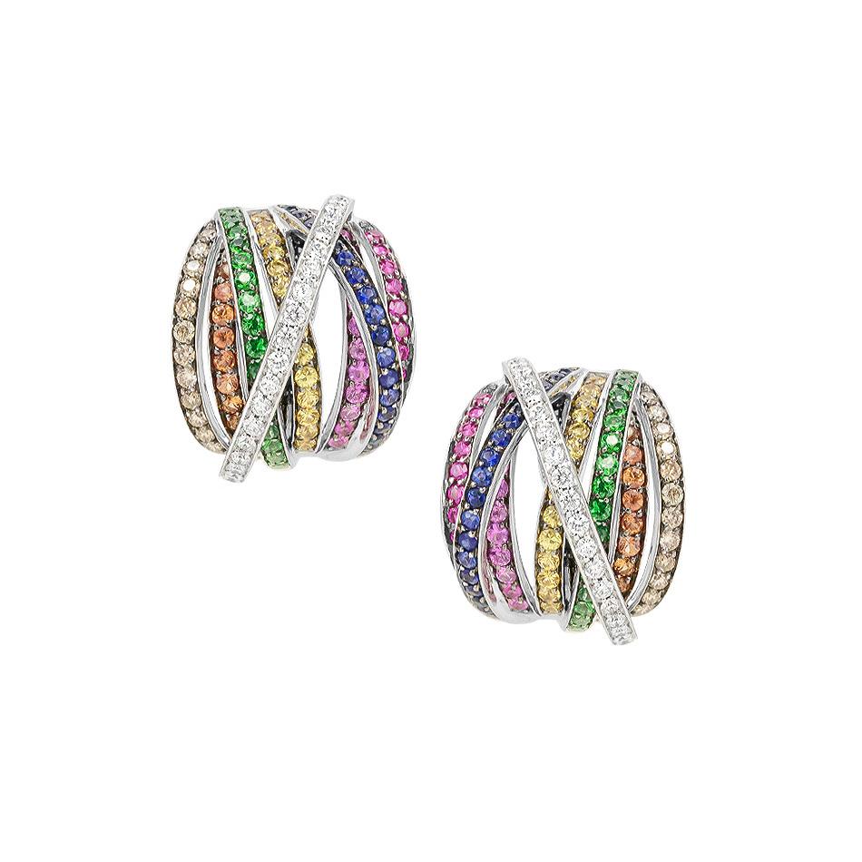 Feuerwerk-Ring, Diamant, Orange, Saphir, Rubin, Weißgold, 18 Karat Regenbogen (Rundschliff) im Angebot