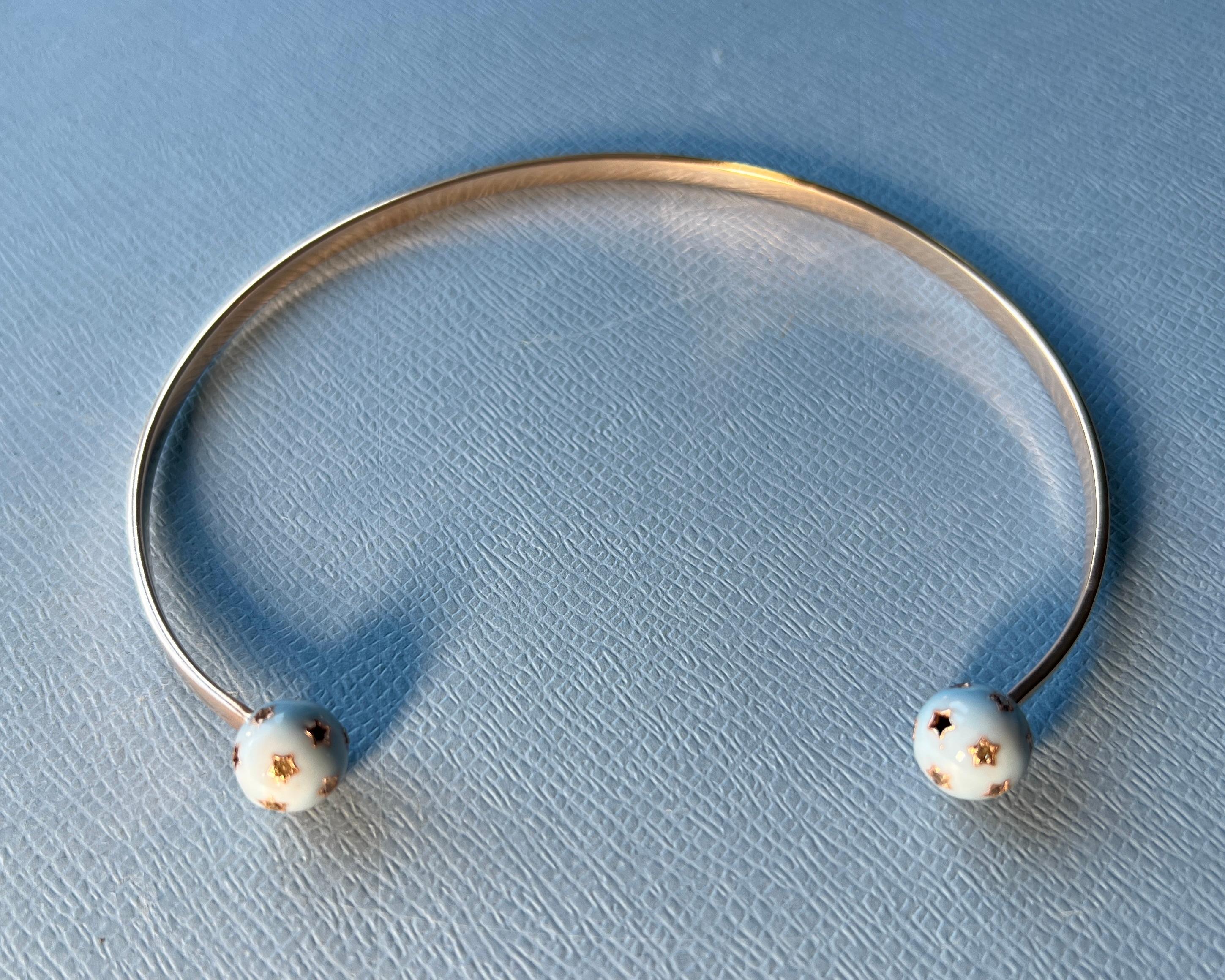 Gargantilla Collar Orbe Diamante Esmalte Azul Claro en venta 4