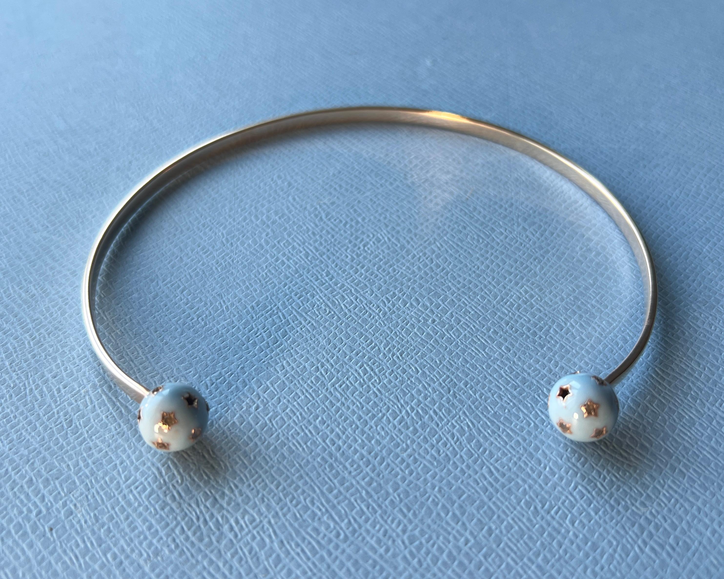 Gargantilla Collar Orbe Diamante Esmalte Azul Claro en venta 5