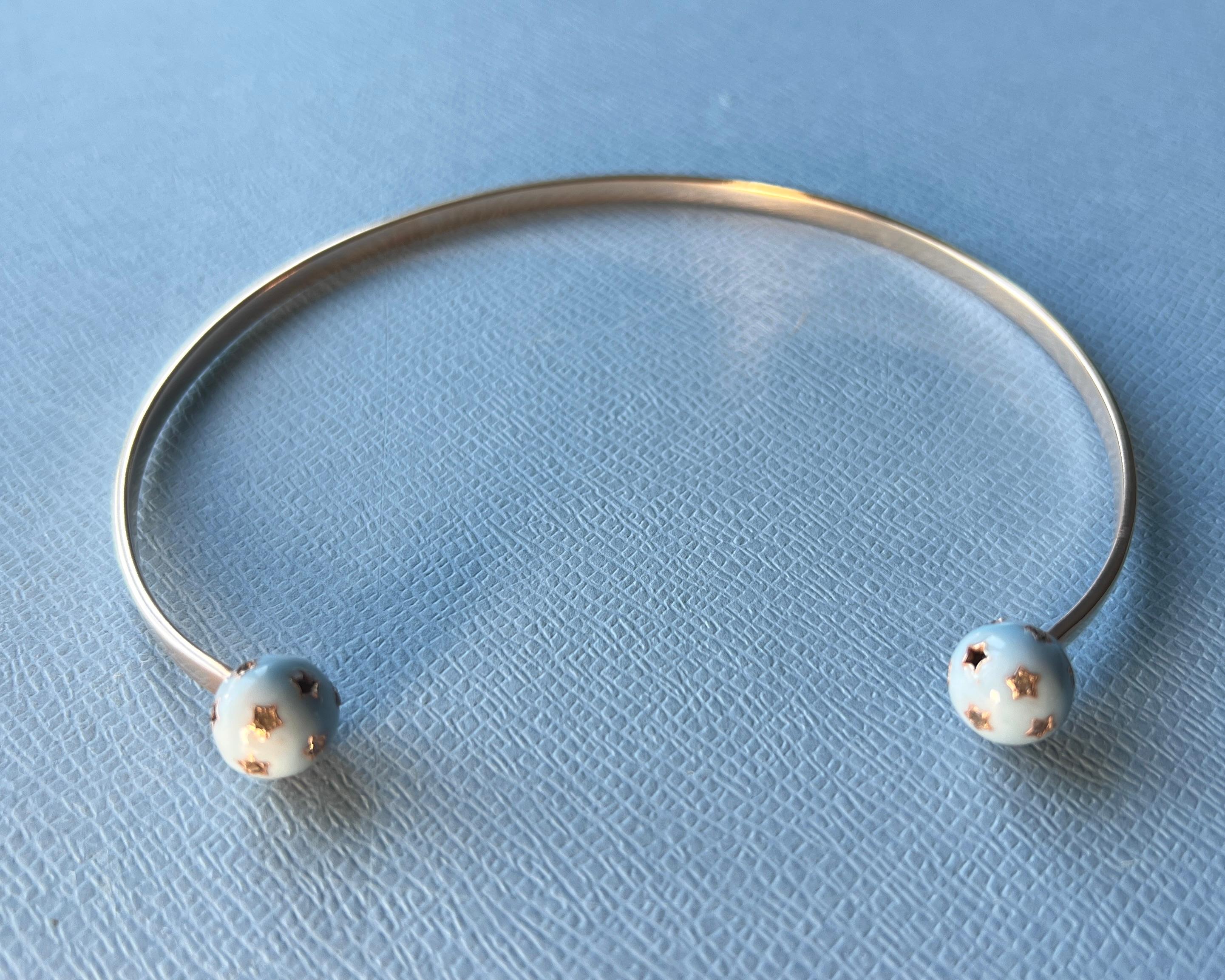 Gargantilla Collar Orbe Diamante Esmalte Azul Claro en venta 6