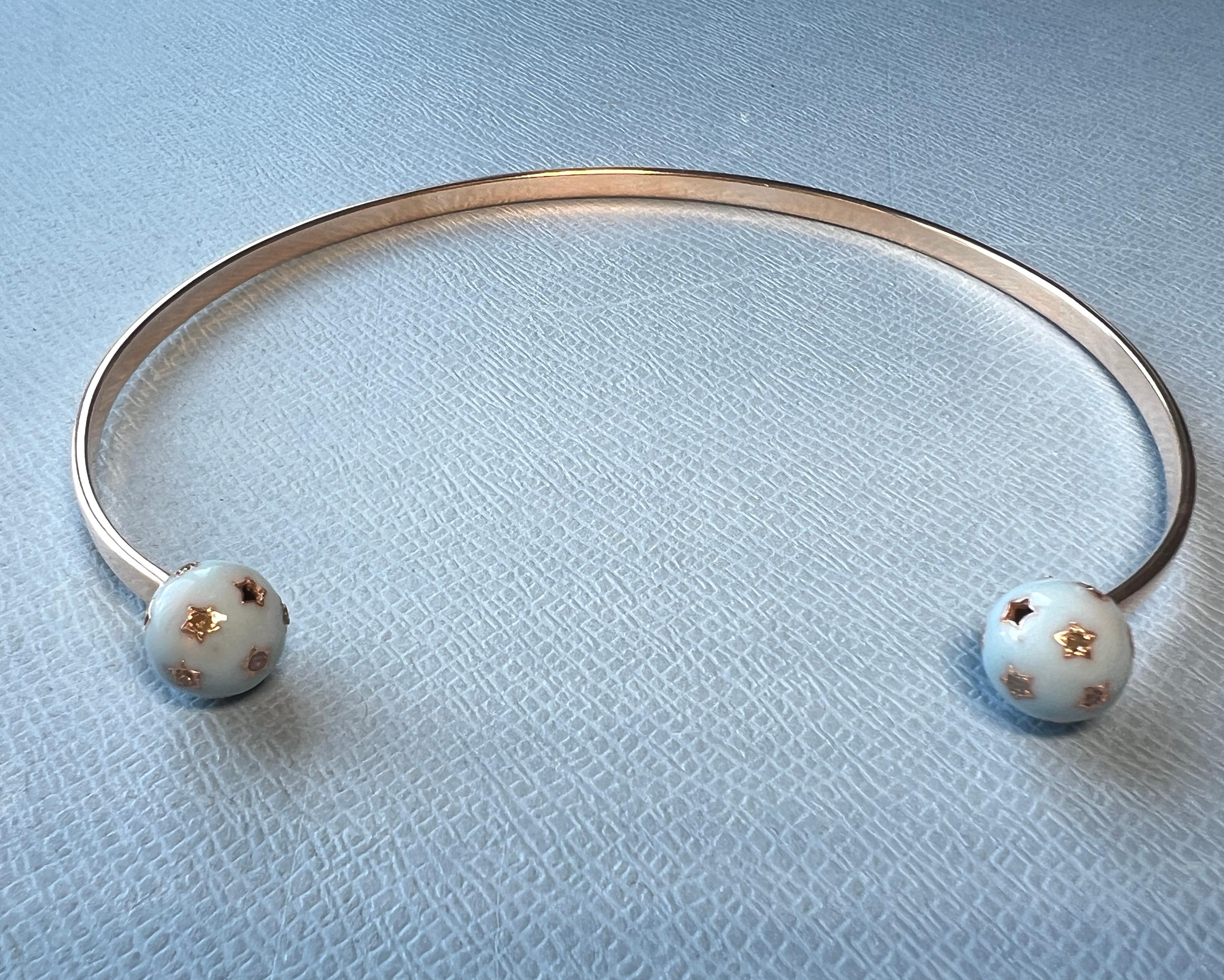 Gargantilla Collar Orbe Diamante Esmalte Azul Claro en venta 7