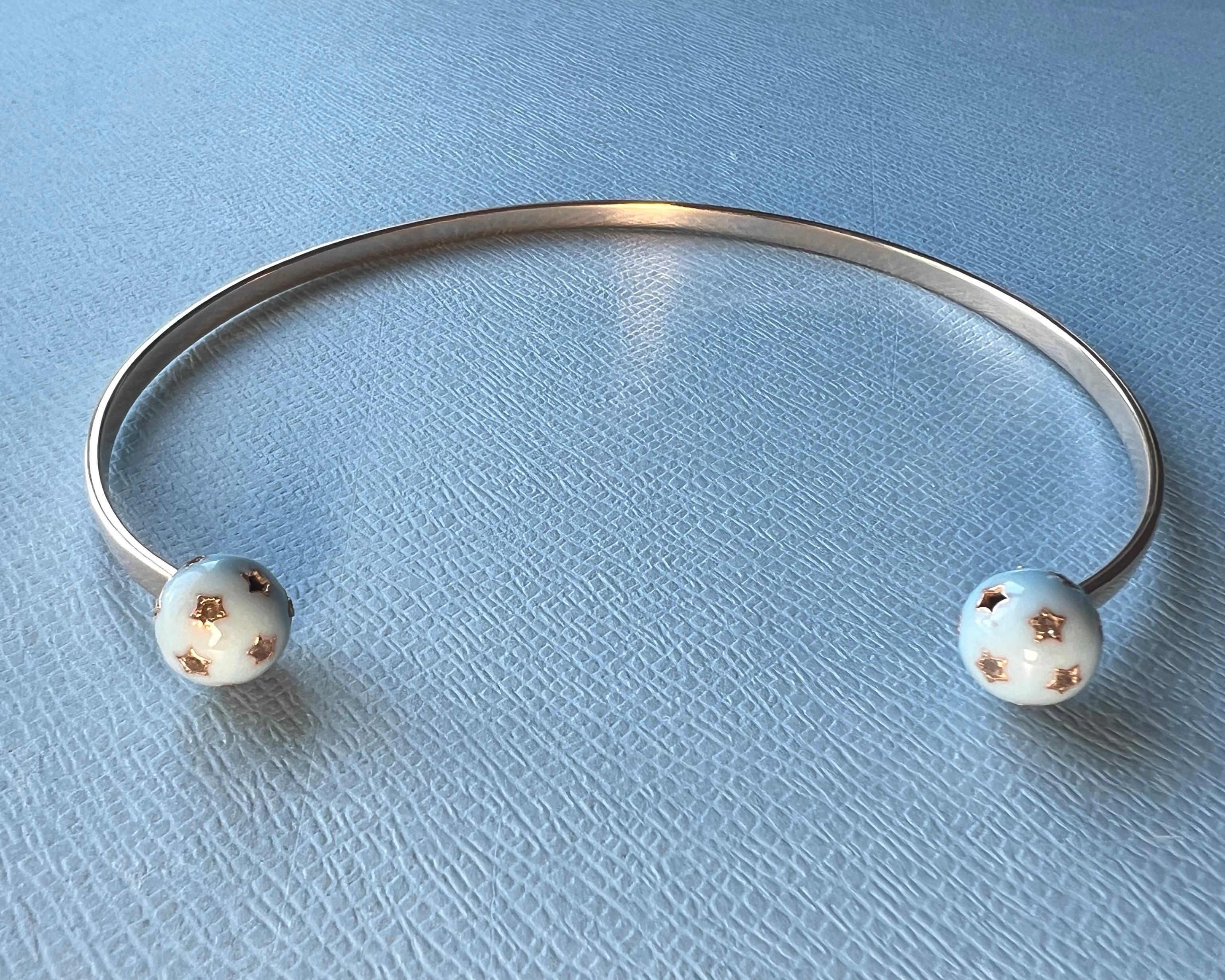 Gargantilla Collar Orbe Diamante Esmalte Azul Claro en venta 8