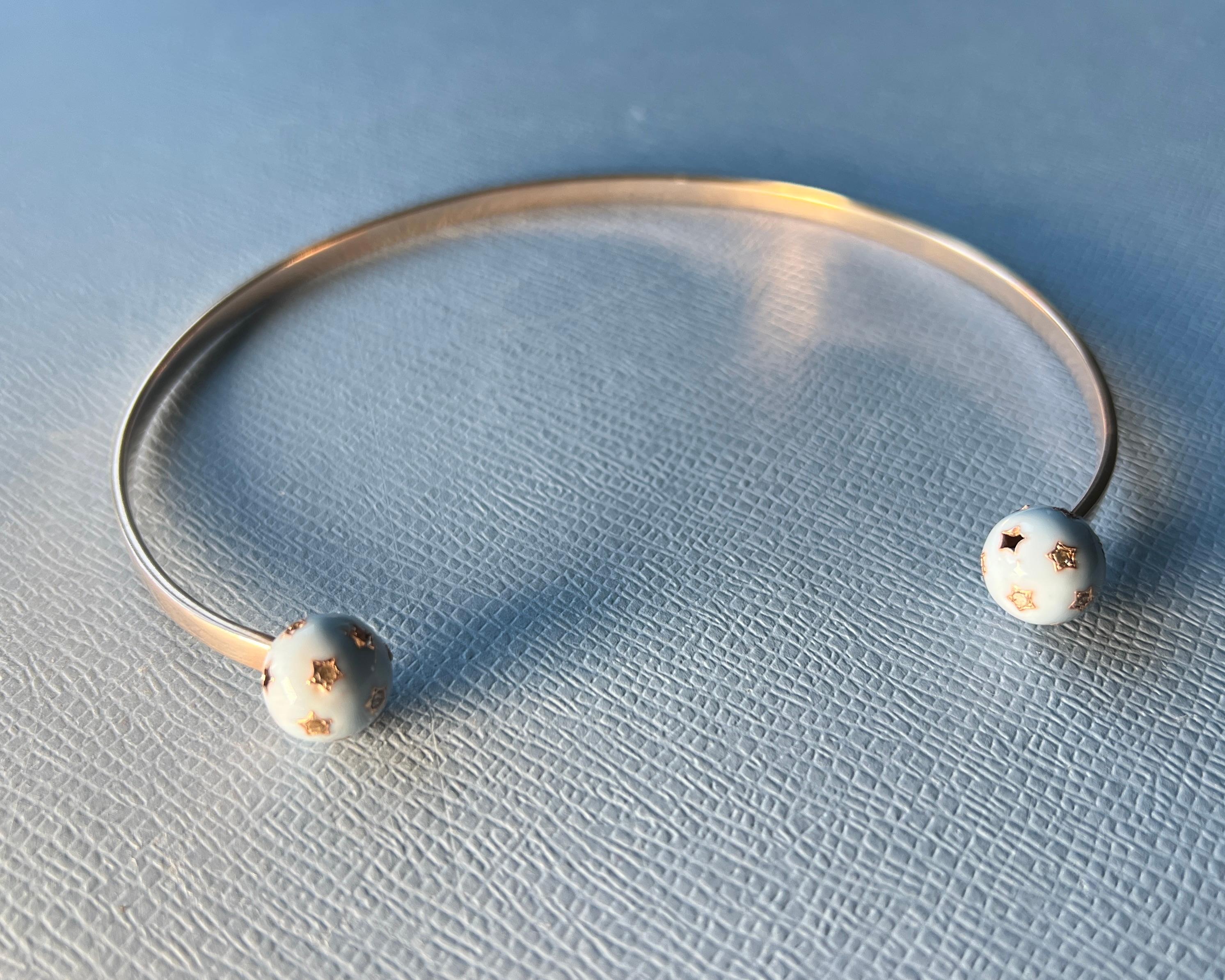 Gargantilla Collar Orbe Diamante Esmalte Azul Claro en venta 1