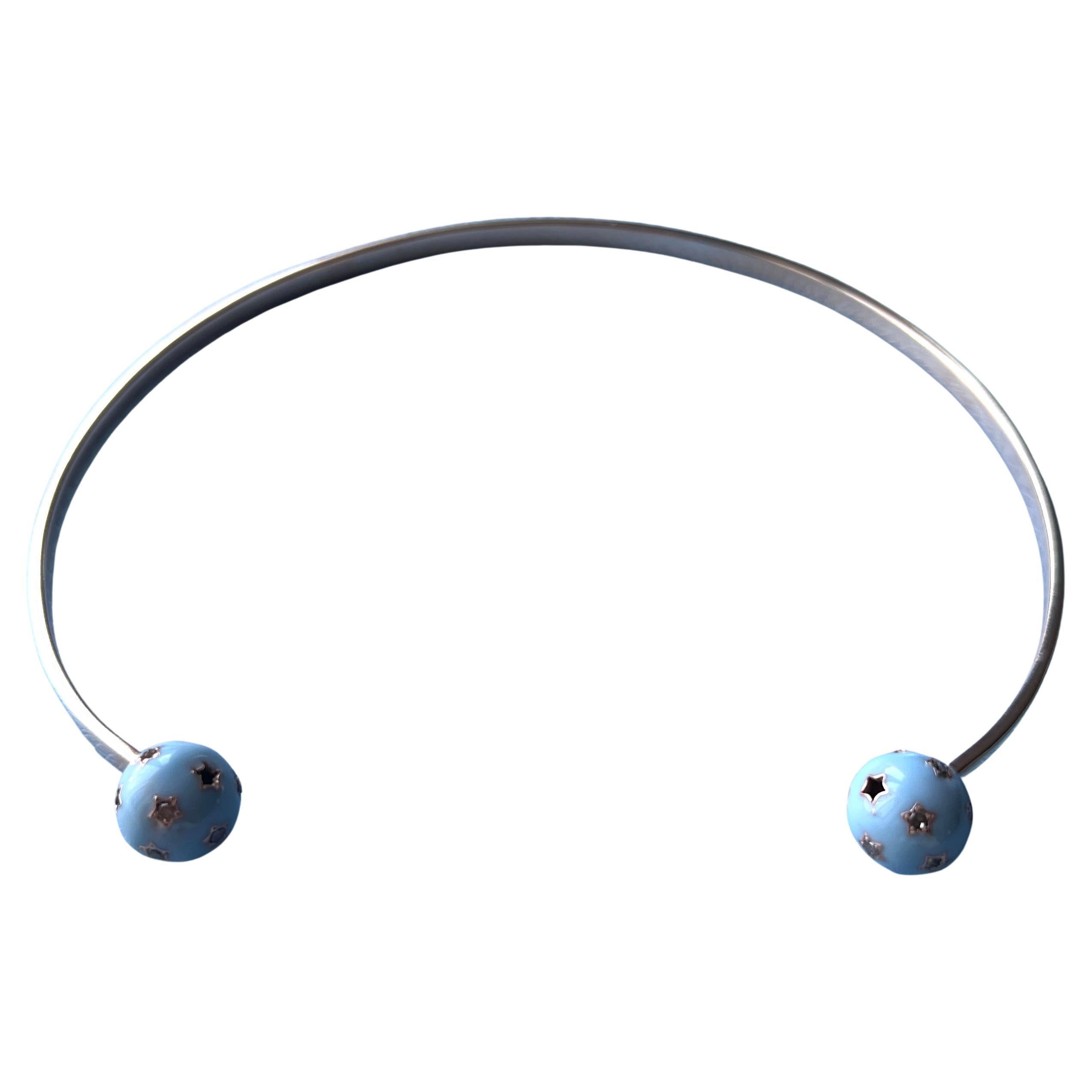 Gargantilla Collar Orbe Diamante Esmalte Azul Claro en venta