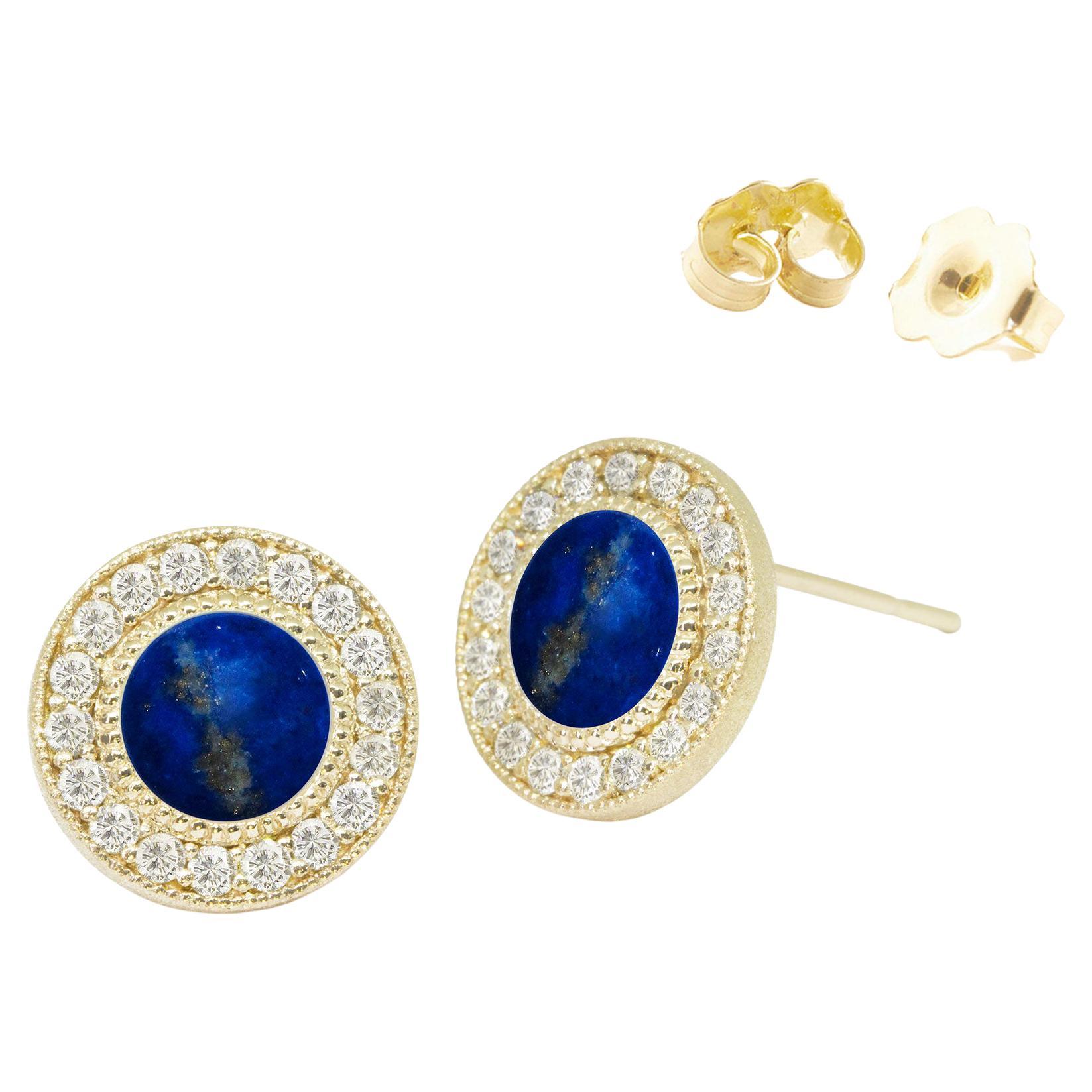 Diamond Orbit Lapis 18 Karat Gold Stud Earrings
