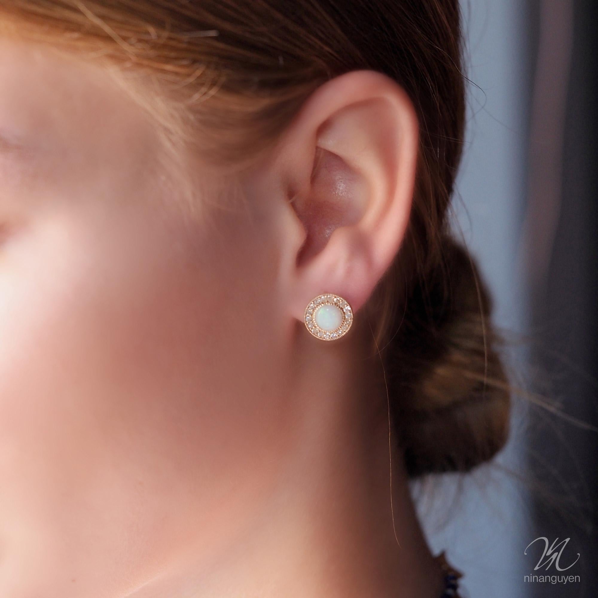 Contemporary Diamond Orbit Opal White 18 Karat Gold Stud Earrings