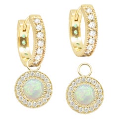 Diamond Orbit White Opal 18 Karat Gold Earrings