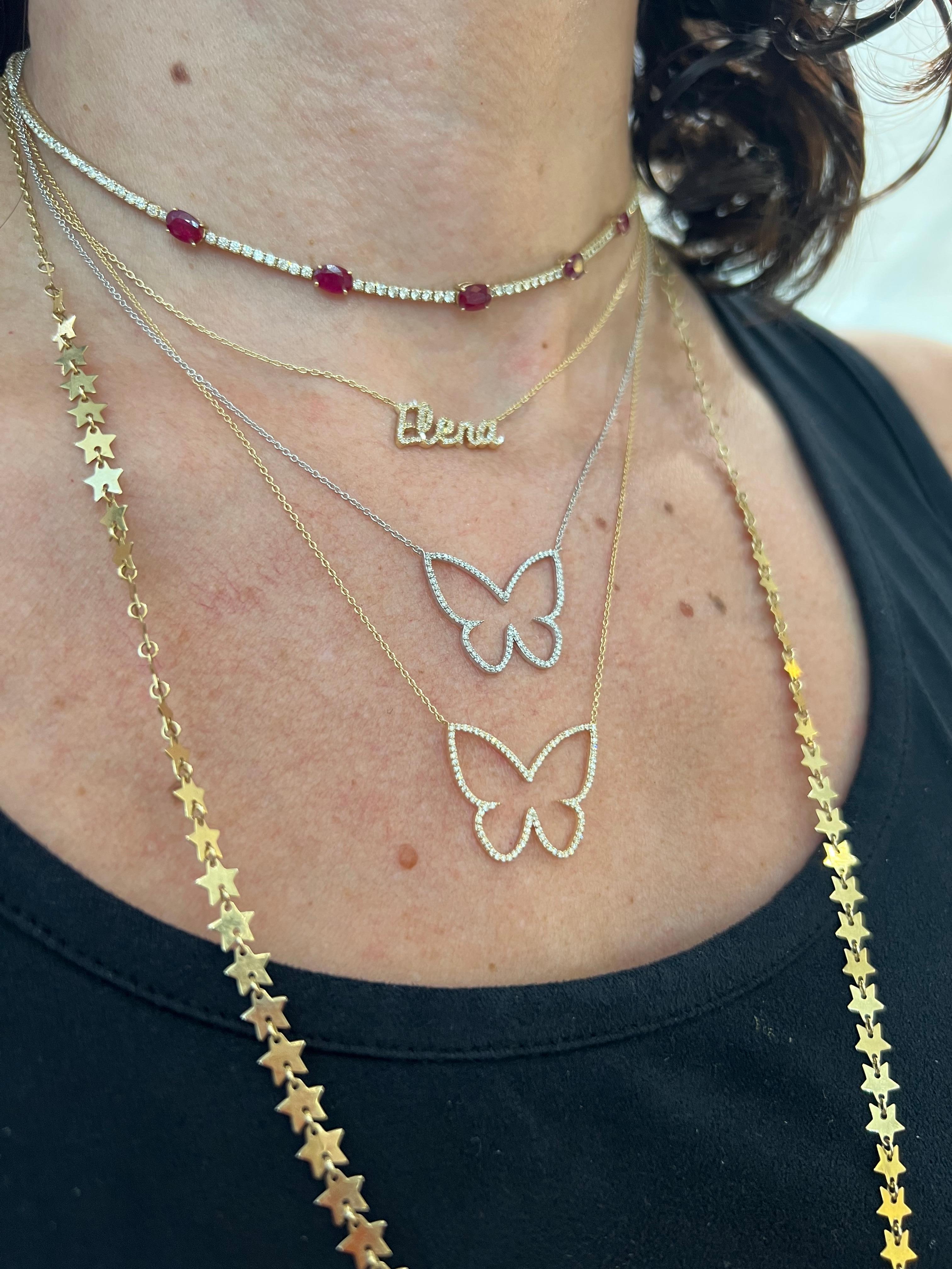 Brilliant Cut Diamond Outline Butterfly Pendant Necklace For Sale