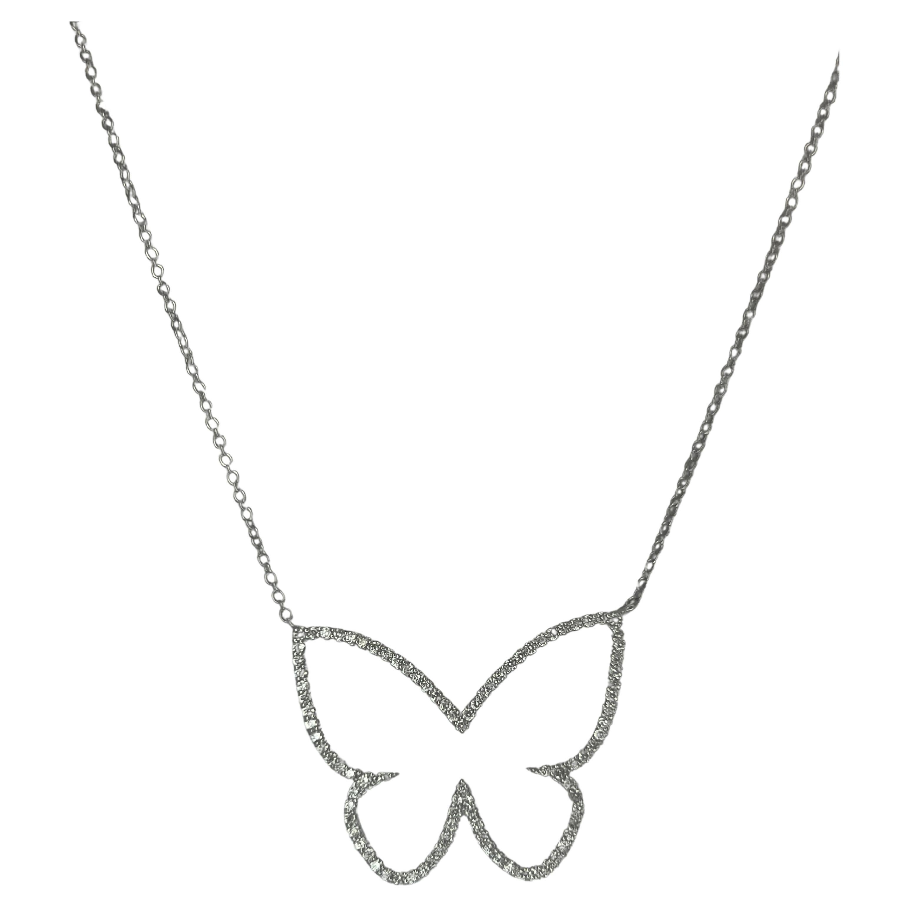 Diamond Outline Butterfly Pendant Necklace For Sale