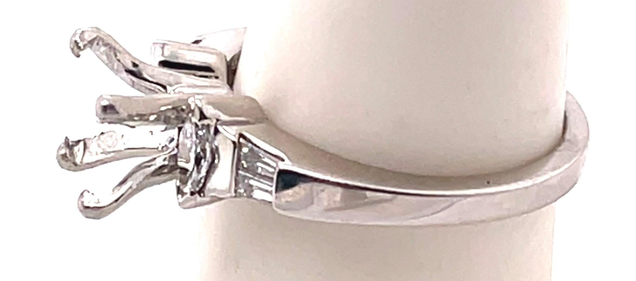 Contemporary Diamond Oval and Baguette Side Detail Engagement Ring Setting in Platinum For Sale