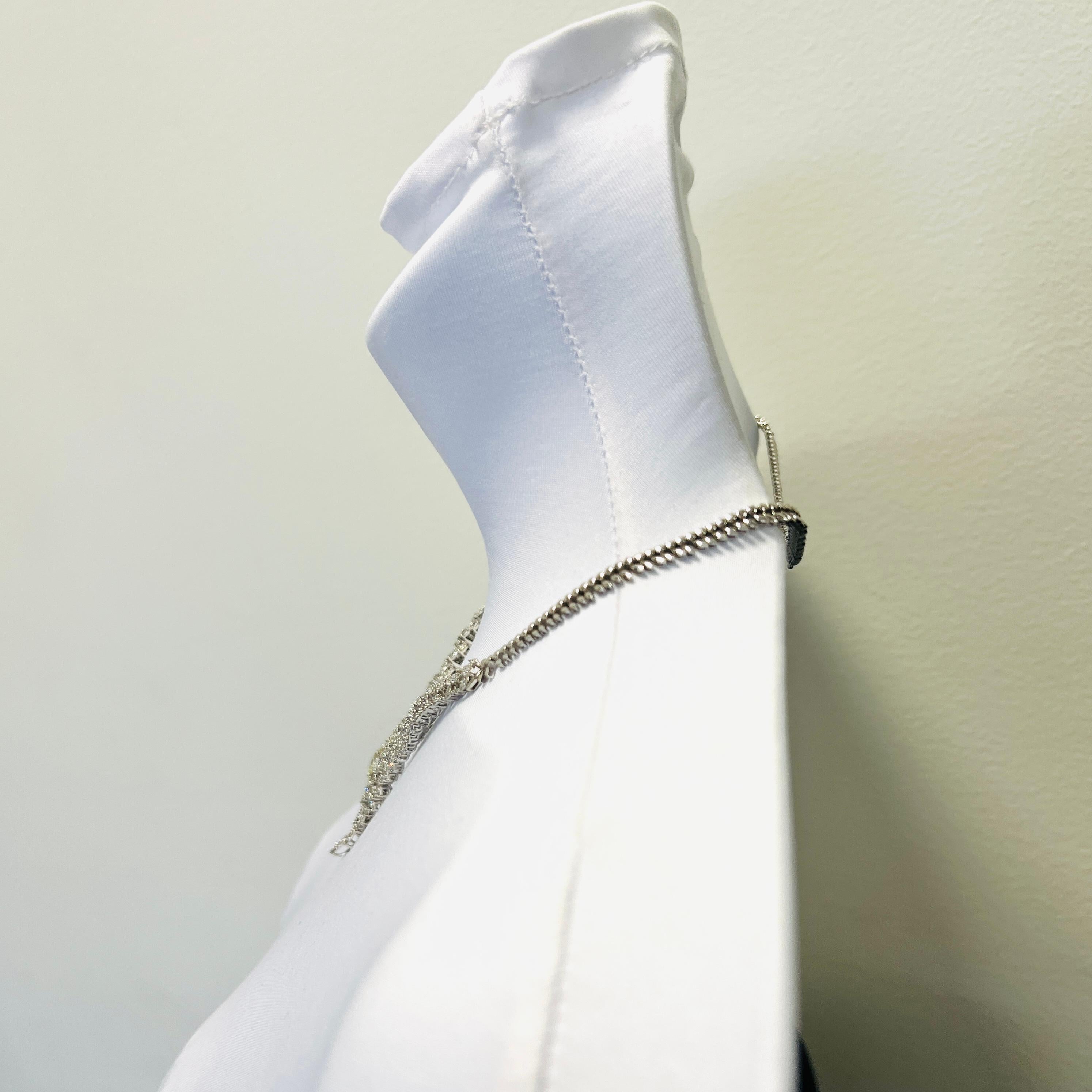 Oval Cut Diamond Oval and Round Cluster Style Necklace in 14K White Gold For Sale