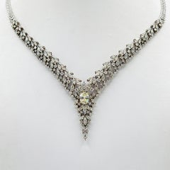Diamond Oval and Round Cluster Style Necklace in 14K White Gold