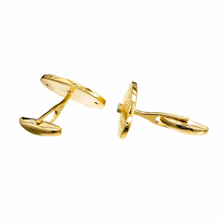 Diamond Oval Engraved Yellow White Gold Cufflinks For Sale at 1stDibs ...