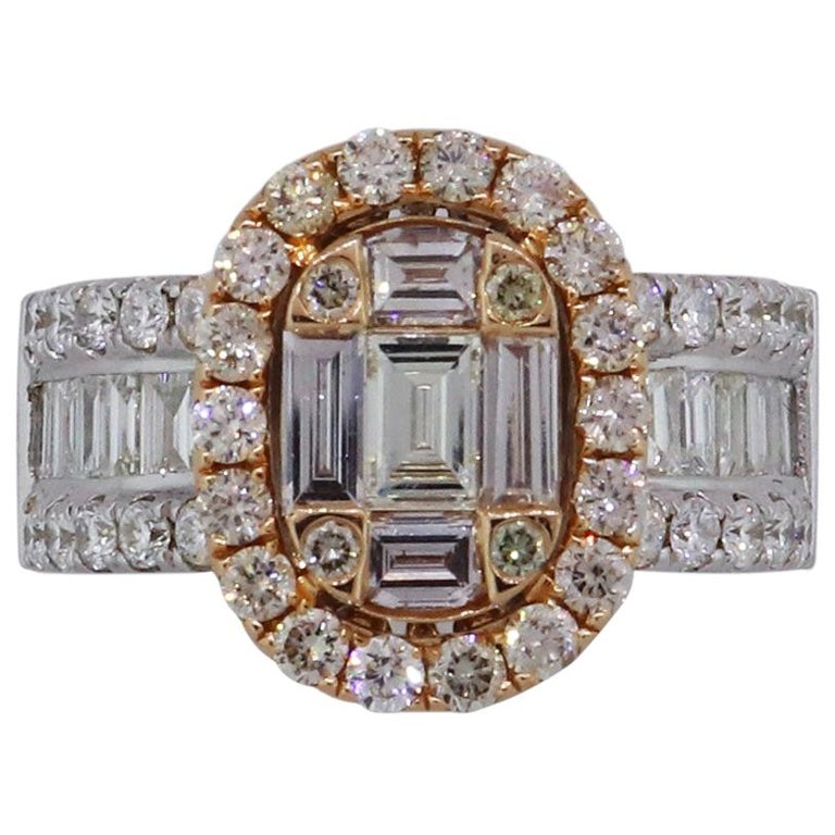 Diamond Oval Halo Mosaic Engagement Ring For Sale at 1stDibs