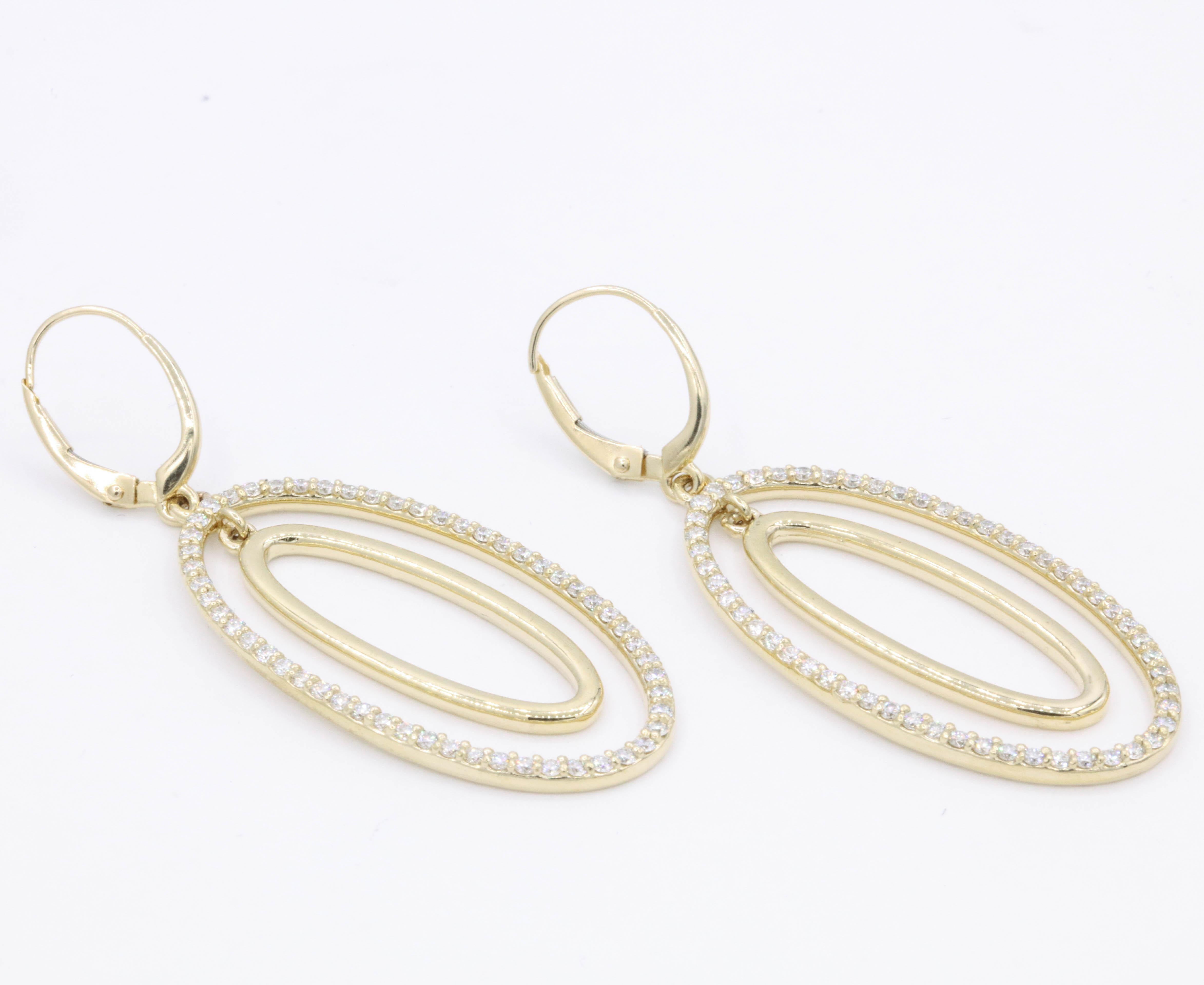 Round Cut Diamond Oval Hoop Earrings, 1.10 Carat For Sale