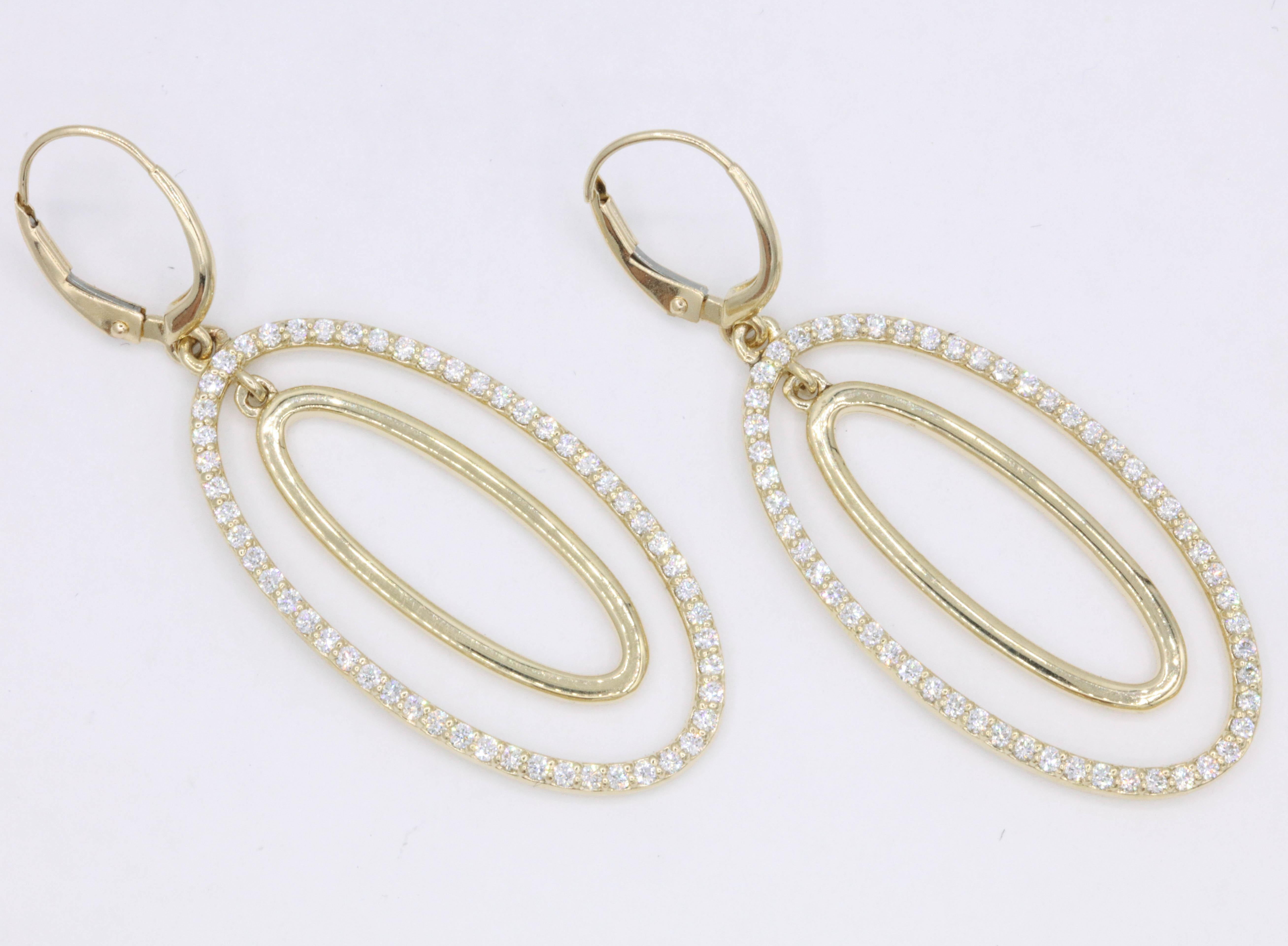 Diamond Oval Hoop Earrings, 1.10 Carat In New Condition For Sale In New York, NY