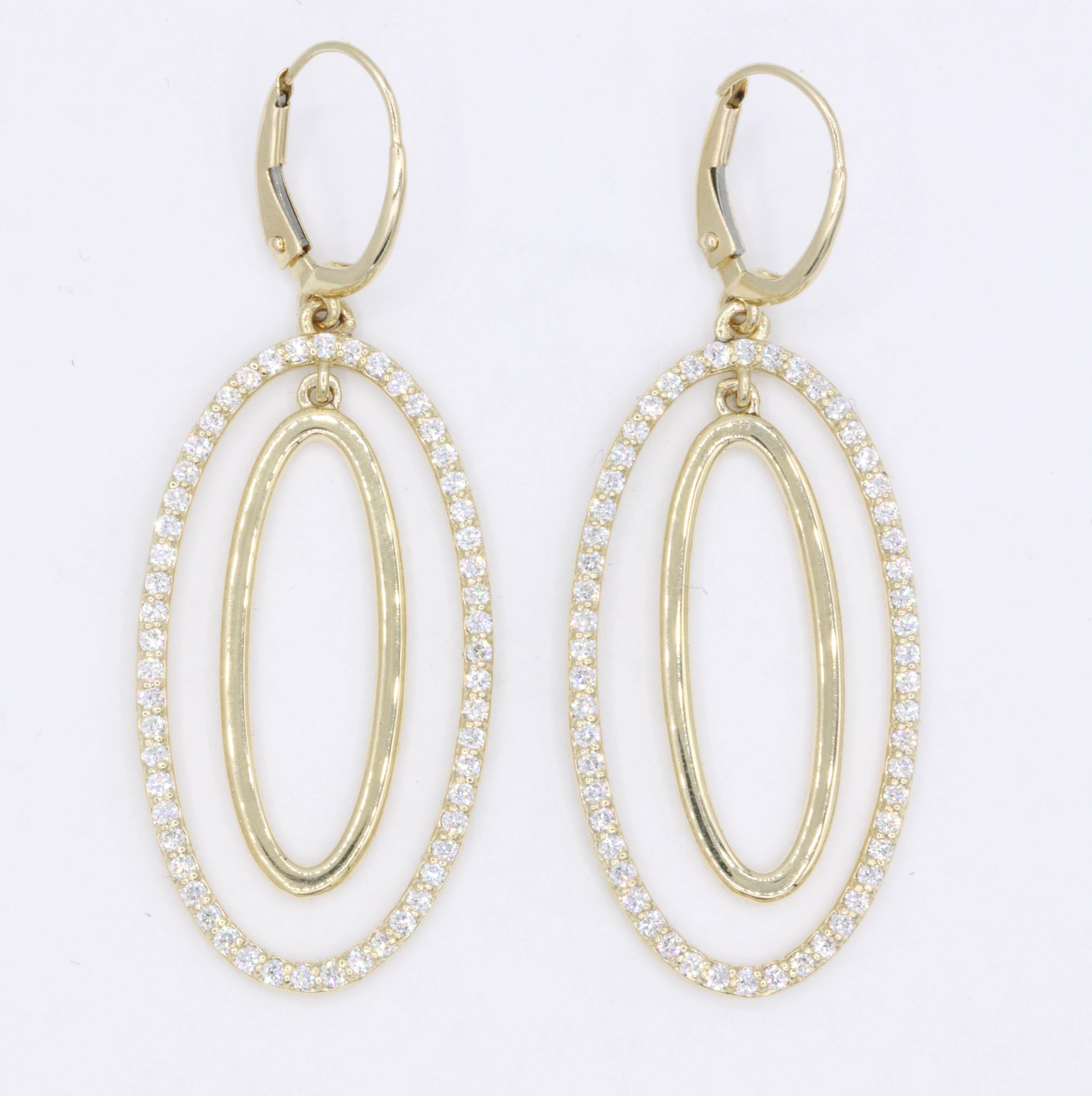 Women's Diamond Oval Hoop Earrings, 1.10 Carat For Sale